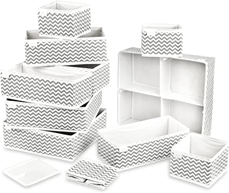 Unique Impression Set Of 11 Drawer Organisers For Underwear, Socks, Clothes, Shirts, Bras, Ties, Scarves, Baby Clothes - Drawer Dividers For Wardrobes, Closets, Cabinets, Separators