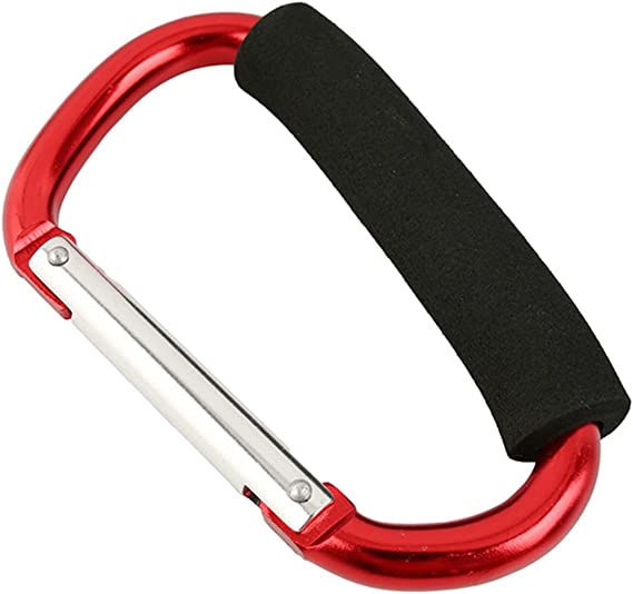 ZUJHPYMI 1Pc Carabiner Hook with Sponge 5.5inch D-Shape Large Aluminum Carabiner Clip Carry Handle for Shopping Bags Handbag Stroller Carrying, Red