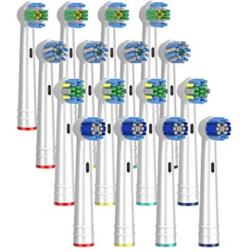 Replacement Brush Heads Compatible with Oral B, Pack of 16 Electric Toothbrush Heads Fits Oralb Braun Bases -4 Precision Clean, 4 Floss Action, 4 Cross Action & 4 3D White