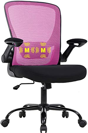 Mesh Office Chair Ergonomic Desk Chair Massage Computer Chair with Lumbar Support Arms Adjustable Swivel Rolling Task Chair for Girls(Pink)