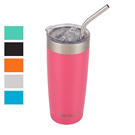 Boroux Climate Series 20oz Insulated Stainless Steel Tumbler Cups with Extra Wide Stainless steel Straw - Petal Pink