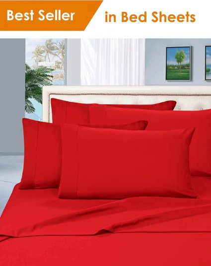 MattRest® Luxury Silky-Soft 1800 Series Premium Collection - Wrinkle-Free 4-Piece Bed Sheet Set, Deep Pocket up to 16 inch, Queen Red