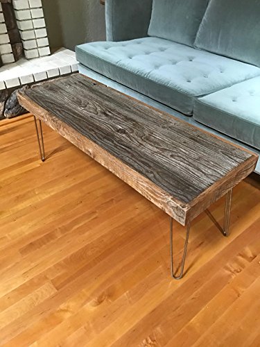 46"x16" Reclaimed Barn Wood Coffee Table with Vintage Steel Hairpin Legs