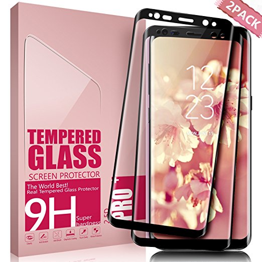 Galaxy S8 Screen Protector, Aonsen[2-Pack] Full Coverage Tempered Glass Screen Protector Anti Fingerprint, Anti Scratched HD Screen Protector Film for Samsung Galaxy S8 - Black