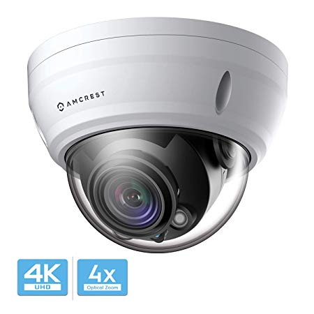 Amcrest UltraHD 4K Varifocal PoE Dome Outdoor Security Camera, 4K (8-Megapixel) 3840x2160P, 164ft Night Vision, 4X Optical Zoom, Motorized Varifocal Lens 58°-110°, White (IP8M-2454EW)