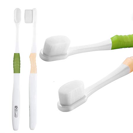 OBrush Extra Soft Toothbrush, Ultra Soft Nano Toothbrush for Sensitive Gums and Teeth, Micro Fine Brush for Pregnant Women, Elderly, Braces and Gum Recessions, Beige Green Pack of 2