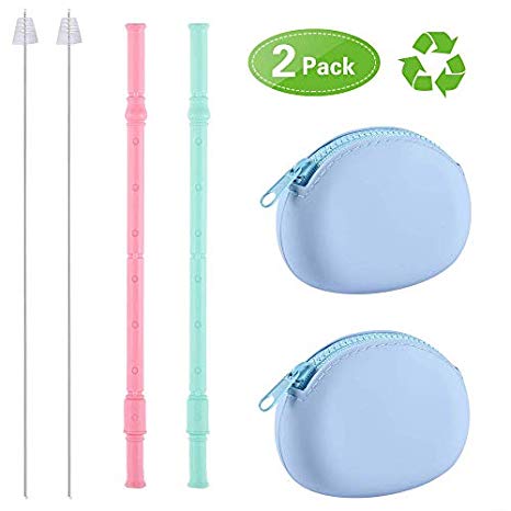 Adovs Reusable Collapsible Straws, Collapsible Reusable Silicone Drinking Straw Food-Grade Silicone Drinking Straw Set with Carrying Case Holder and Cleaning Brush for Travel, Household, Outdoor