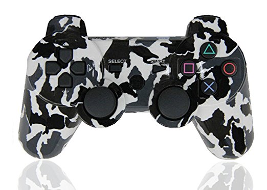XFUNY Wireless Bluetooth Six Axis Dualshock Game Controller for PlayStation 3, Black-White Camouflage