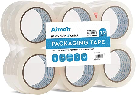 12 Rolls Heavy Duty Clear Packing Tape -Acrylic Adhesive- 2.7mil Super Strong Commercial Grade- Size 1.88 x 60 Yard- 3 Inch Core- Refill - Moving-Packaging-Shipping - 12 Rolls (11632)