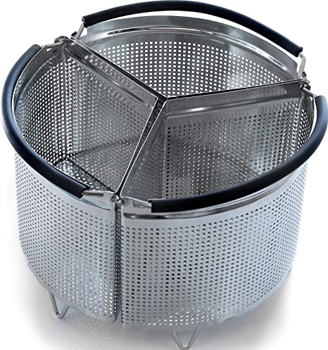 3-Piece Divided Steamer Basket for Instant Pot Accessories 6qt [3qt 8qt avail] fits Instapot, Ninja Foodi, Other Pressure Cookers, Strainer Insert for Insta Pot Ultra, Cook 3-in-1, for Instant Pot 6Qt