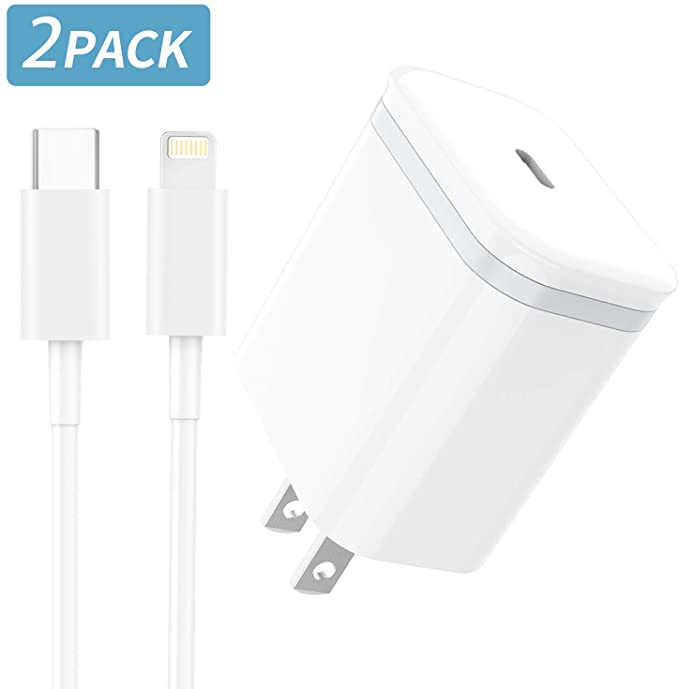 Fast PD Charger Cable 6FT with USB C Plug 18W, LUOATIP Phone Charging Cord   Type C Wall Charger Block Cube Power Delivery Adapter Compatible with iPhone 11 Pro Xs Max XR X 10 8 Plus iPad AirPods Pro