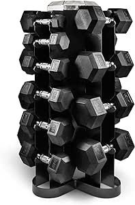 WF Athletic Supply Rubber Coated Hex Dumbbell Set, Multiple Choices Available - Dumbbells with Rack Stand and Mat, or Dumbbells Only (200/550/1200/2100/3000 LB)