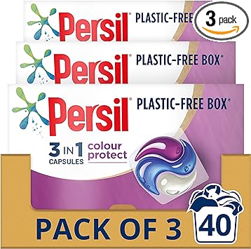 Persil 3 in 1 Colour Protect Laundry Washing Capsules keeps colours bright with recyclable, plastic-free box* 3 x 40 washes (120 total)