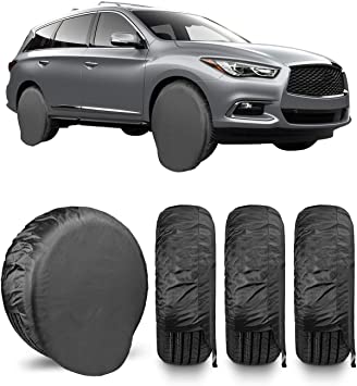 JOYTUTUS Tire Covers Sets of 4, Tire Wheel Protector for Truck, SUV, Trailer, Camper, RV, Waterproof Wheel Cover Protects from Rain, Sun and Reduces Tire Aging, Fits Tire Diameter 26"-28.9"(Black)