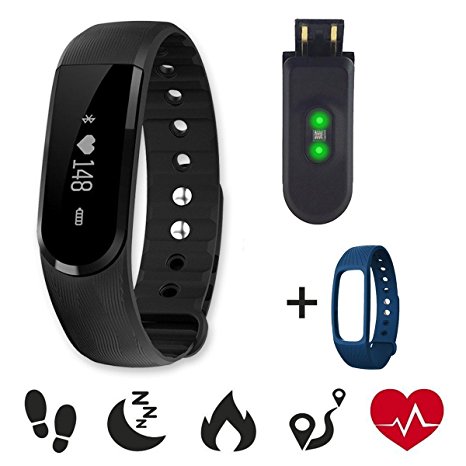 Fitness Activity Tracker Watch - Sazooy Waterproof Bluetooth Smart Bracelet Wristband with Heart Rate Monitor Pedometer Sleep Monitor Call Message Reminder for Android iOS (Black-1)
