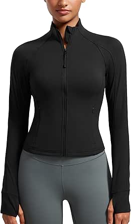 CRZ YOGA Butterluxe Womens Cropped Slim Fit Workout Jackets - Weightless Track Athletic Full Zip Jacket with Thumb Holes