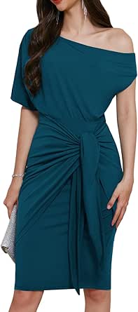 GRACE KARIN Women's One Shoulder Cocktail Dress 2024 Elegant Ruched Belted Wedding Guest Formal Bodycon Dress