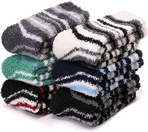 Mens Fuzzy Slipper Socks Soft Cabin Warm Cute Cozy Fluffy Winter Christmas Slipper Socks 6 Pack