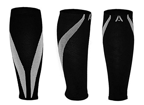 Calf Compression Sleeves | One Pair | Attain Fitness Graduated Compression Sleeves for Shin Splints & Performance. Spiral Compression for Improved Recovery and Blood Flow (Medium, Steel)