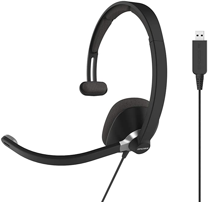 Koss CS295-USB Single-Sided On-Ear Communication Headset, Noise Cancelling Electret Microphone, Flexible Microphone Arm, Wired with USB Plug, Black