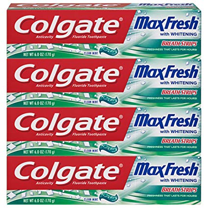 Colgate Max Fresh Clean Mint Toothpaste with Mini Breath Strips, 4 Count