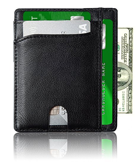 Slim RFID Secure Wallet, Front Pocket Minimalist Genuine Leather Thin Wallet for Men with Gift Box