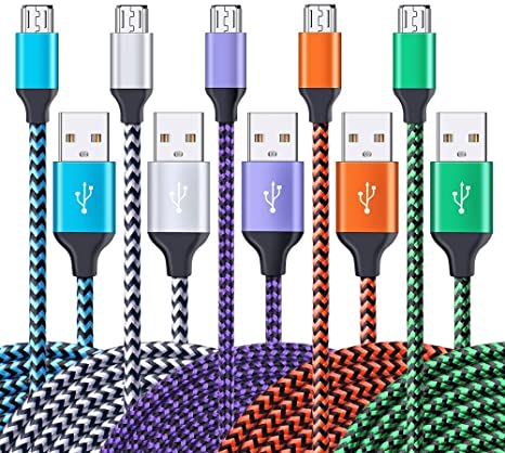 Micro USB Cable, Ailkin 5 Pack Quick Charger Cable 2m/6.6ft Android Fast Charging Cord Nylon Braided Charging Cable for Samsung Galaxy S7 S6 S5 J7, Huawei, Xiaomi,Nokia, Nexus, Sony, Xbox, HTC