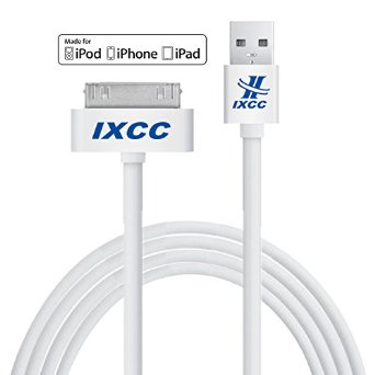 iXCC 10ft Long Apple MFi Certified 30 pin to USB Sync and Charge Cable for iPhone 44s iPad 23 iPod 1-6 Gen - White