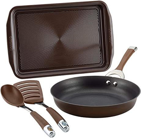 Circulon 84630 Symmetry Hard Anodized Nonstick Cookware Pots and Pans Set, 4 Piece, Chocolate