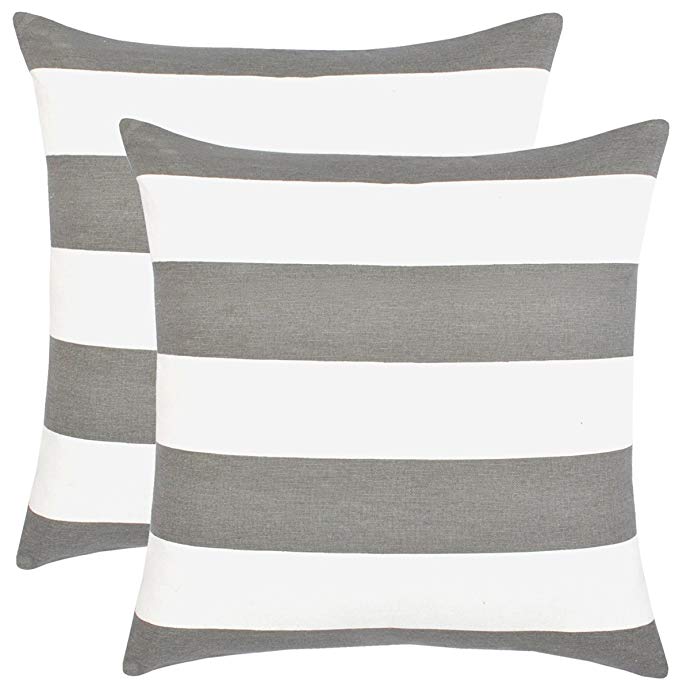 Bath Bed Decor Set of 2 Throw Pillow Case Soft Decorative Square Cushion Cover for Couch 100% Cotton Euro Pillow Shams With Invisible Zipper Stripes 16x16 inches/ 40 x 40 cms Graphite