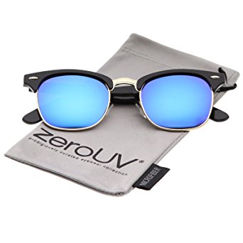 zeroUV - Premium Half Frame Colored Mirror Lens Horn Rimmed Sunglasses 50mm