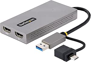 StarTech.com USB HDMI Dual Monitor Adapter, USB A/C auf 2x HDMI (1x 4K30Hz, 1x 1080p), externe grafikkarte, 11cm Kabel, USB 3.0 zu HDMI Bildschirm Adapter, Windows, Chrome OS & macOS (107B-USB-HDMI)