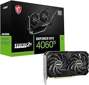 MSI Gaming GeForce RTX 4060 Ti 8GB GDRR6 128-Bit HDMI/DP Nvlink TORX Fan 4.0 Ada Lovelace Architecture Graphics Card (RTX 4060 Ti Ventus 2X Black 8G OC)