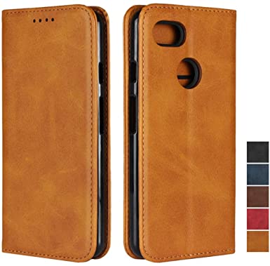 SailorTech Google Pixel 3 Case, Leather Wallet with Viewing Stand Flip Cover Wallet with Kickstand Magnetic Protective Cover and Card Slot Holder Soft TPU Case Compatible with Pixel 3(5.5")Light Brown