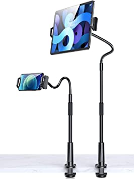 Gooseneck Tablet Holder Mount, Flexible Arm Lisen iPad Holder, Adjustable Tablet Stand with Clip Compatible with iPad, Smartphone, Kindle, Switch, 4.5-13in