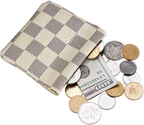 Rita Messi Luxury Checkered Vegan Leather Squeeze Coin Purse Pouch Change Holder For Men & Women (Olivia)
