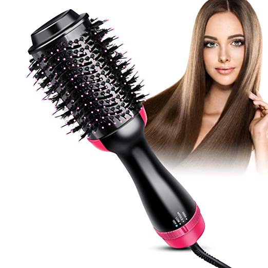 Hot Air Brush, ONSON One Step Hair Dryer & Volumizer, 3-in-1 Hair Dryer Brush Styler for Straightening, Curling, Salon Negative Ion Ceramic Electric Blow Dryer Rotating Straightener Curl Brush(Black)