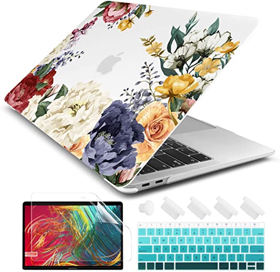 Dongke for MacBook Air 13 Inch Case 2020 2019 2018 Release A1932 Frosted Rubberized Matte Hard Shell Cover for MacBook Air 13 with Retina Display and Touch ID Roses Clear Color