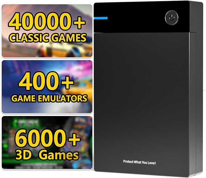 12TB Retro Gaming HDD Hard Drive with 40000  Classic Games,Retro Game Console Compatible with 400  Emulators,6000 3D Games,Portable Game Hard Drive Disk Compatible with Win-7/8/10/11,Gifts for Men