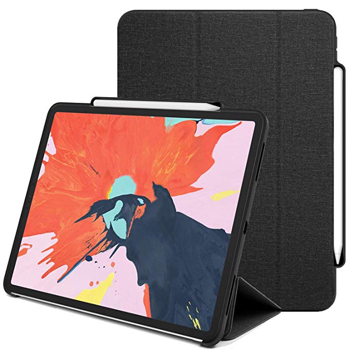 Luvvitt iPad Pro 12.9 2018 Case with Pencil Holder (Wireless Charging Compatible) Front and Back Full Body Cover (Compatible with 2018 Version only) - Heather Black