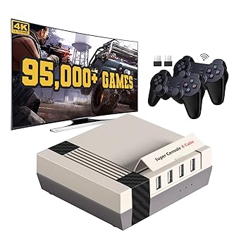 Retro Video Game Console, Super Console X Cube Built-in 95,000  Games, TV&Game Systems in 1, Game Consoles Support for 4K TV 1080P HD Output, 4 USB Port, LAN/WiFi, with 2 Wireless Controllers(128GB)