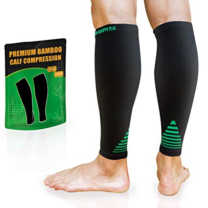 BAMS Leg & Calf Compression Sleeve Women Men for Shin Splints, Bamboo Ultra Soft