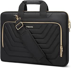 MOSISO Laptop Shoulder Bag, 13-13.3 inch Computer Bag Compatible with MacBook Pro 14 inch, HP, Dell, Lenovo, Asus Notebook, Messenger Bag with Front Inverted Trapezoid Quilted Pocket & Belt, Black