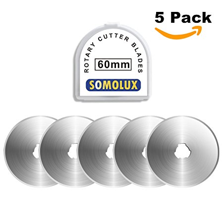 60mm Rotary Blades 5 Pack by SOMOLUX,Fits OLFA,Fiskars,Dremel,Truecut,DAFA Cutter Replacement, Quilting Scrapbooking Sewing Arts Crafts,Sharp and Durable