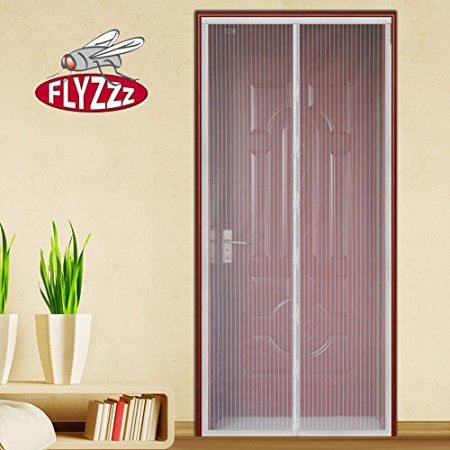 Flyzzz Magnetic Screen Door with Long Magnetic Strip, Hands-Free Mesh Screen Door, Keeps Mosquitoes and Bug Out Let Fresh Air In (Fits Doors Up to 35x94 Inches Max,White)