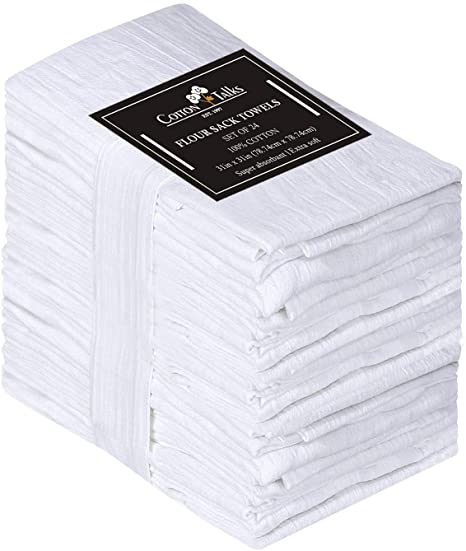 Cotton Talks Flour Sack Towels - 31” x 31” Kitchen Dish Towels - 24 Pieces White Kitchen Towels - 100% Cotton Fabric - Multi-Purpose Towels for Kitchen - Reusable Tea Towels Extra Large