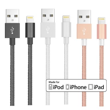 ThreeCat 3.3ft Apple MFi Certified Nylon Braided USB Cable with Lightning Connector for iPhone 6/6s/Plus/5/iPad Mini/Air/Pro