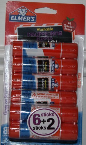 Elmer's Disappearing Purple School Glue Sticks, 0.21 oz Each, 8 Sticks per Pack (E1591)