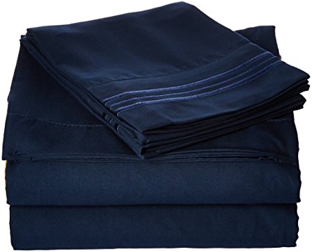 Full Size Bed Sheets Set, Blue Dark Navy, Highest Quality Bedding Sheet Set, 4-Piece (Double) Bed Set, Deep Pockets Fitted Sheet, 100% Luxury Soft Microfiber, Hypoallergenic, Cool & Breathable