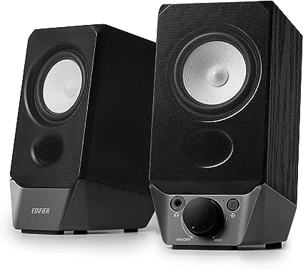 Edifier R19BT 2.0 PC Speaker System with Wooden Cabinet, Bluetooth 5.3, Full Stereo Sound, Strong Bass, Volume Control, 3.5mm Input/USB-A Sound Card for Computer/TV/Smartphone/Tablet - Black